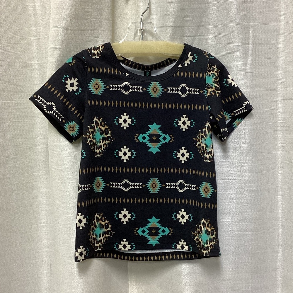 Trendy Aztec Pattern Kids T-Shirt - Black and Teal